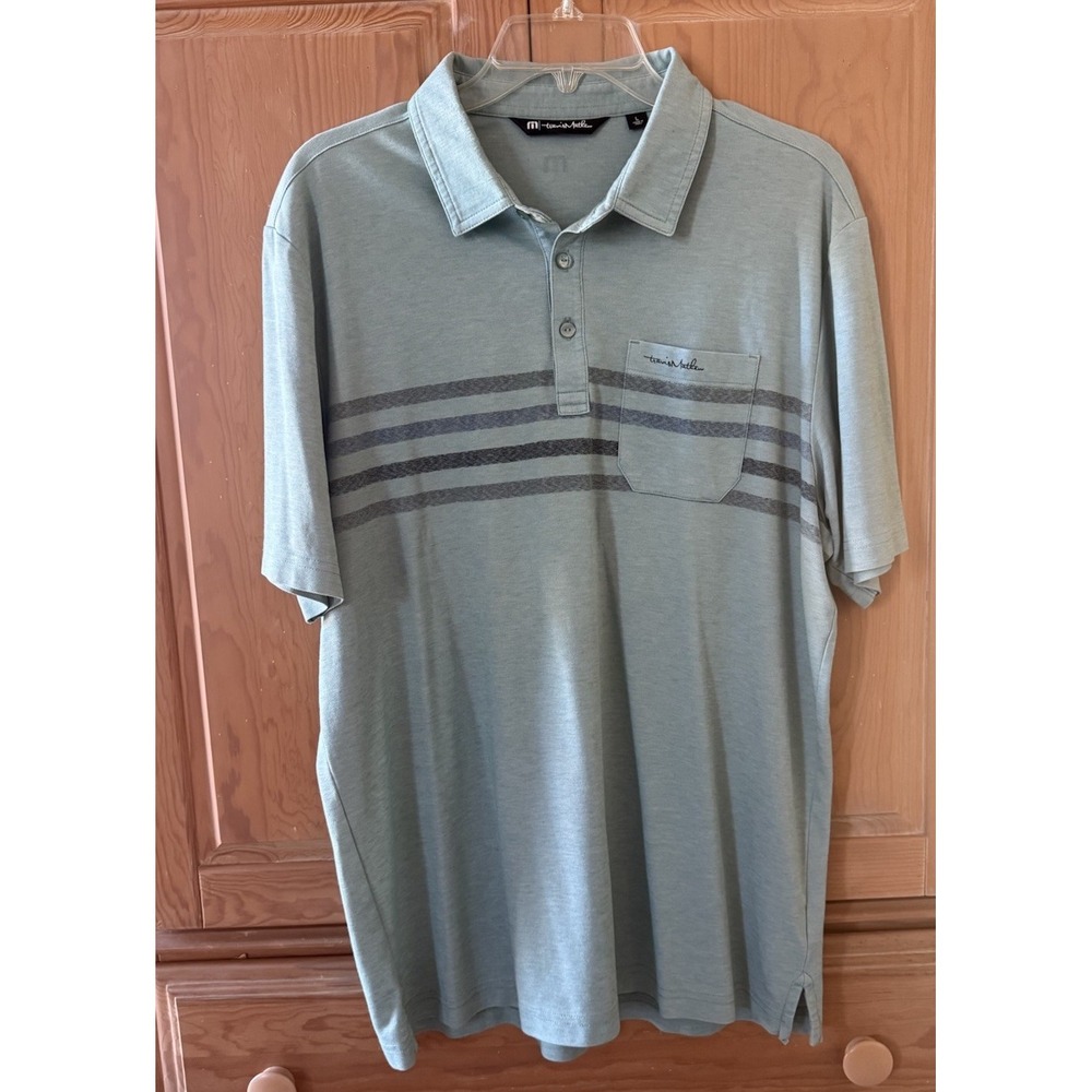 Travis Mathew Polo Shirt Mens Pima Cotton Sz L Short Sleeve Striped Light Green